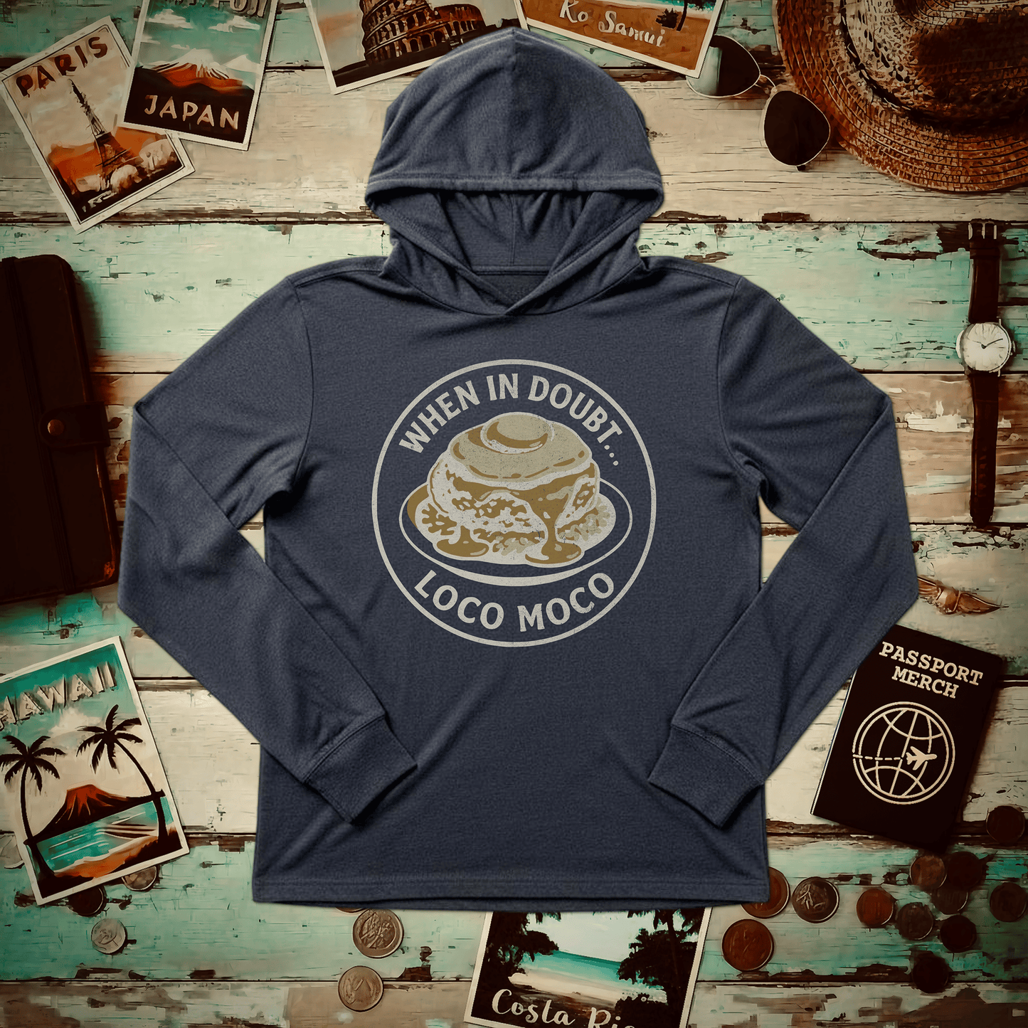 When in doubt... Loco Moco, Hawaii Hooded Long Sleeve XS / Heather Navy