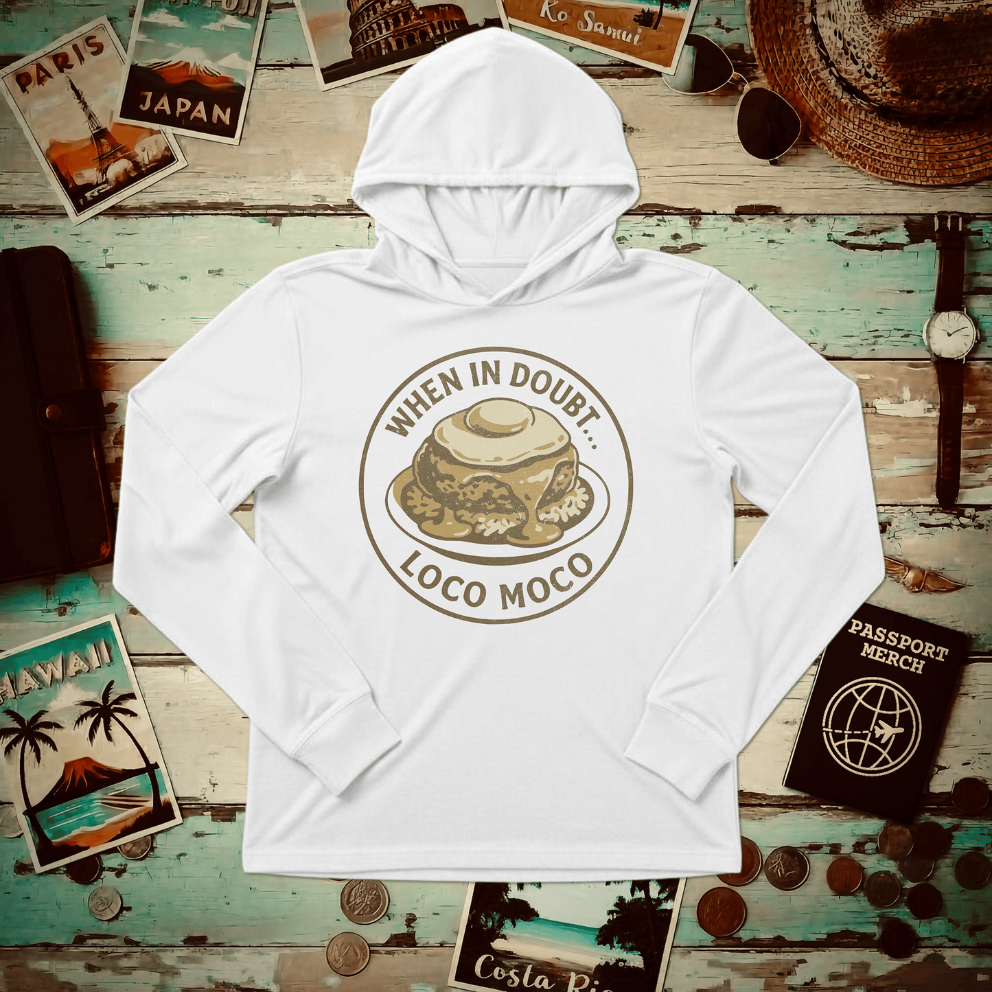 When in doubt... Loco Moco, Hawaii Hooded Long Sleeve XS / White