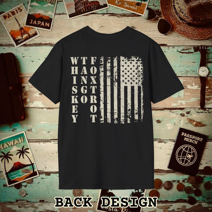Whiskey Tango Foxtrot USA Flag, Back Print T-Shirt Black / S