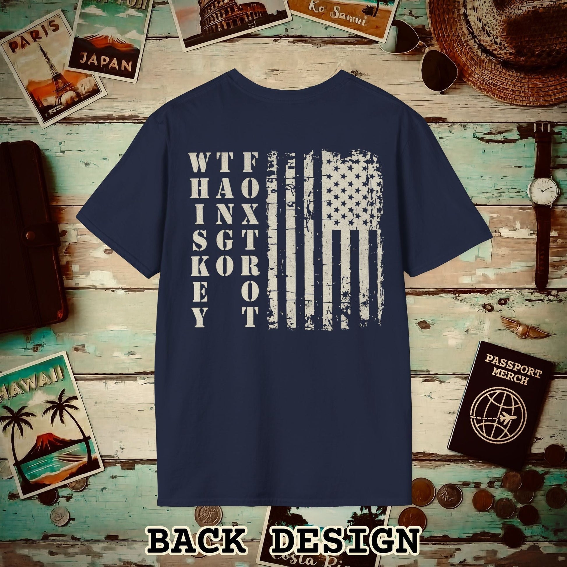Whiskey Tango Foxtrot USA Flag, Back Print T-Shirt Navy / S
