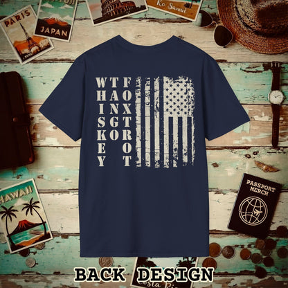 Whiskey Tango Foxtrot USA Flag, Back Print T-Shirt Navy / S