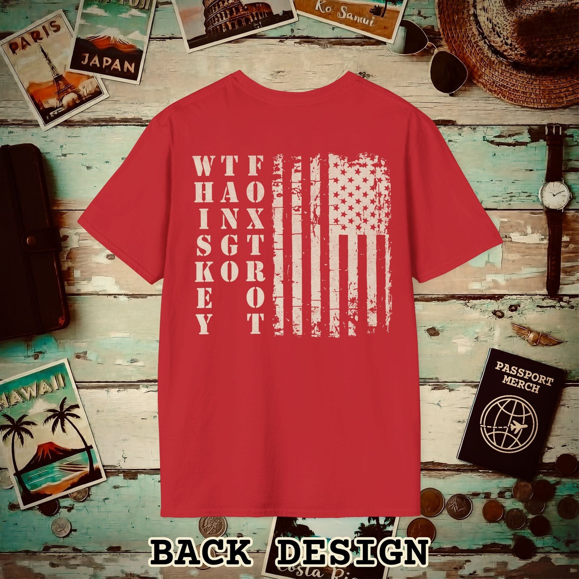 Whiskey Tango Foxtrot USA Flag, Back Print T-Shirt Red / S