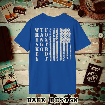 Whiskey Tango Foxtrot USA Flag, Back Print T-Shirt Royal / S