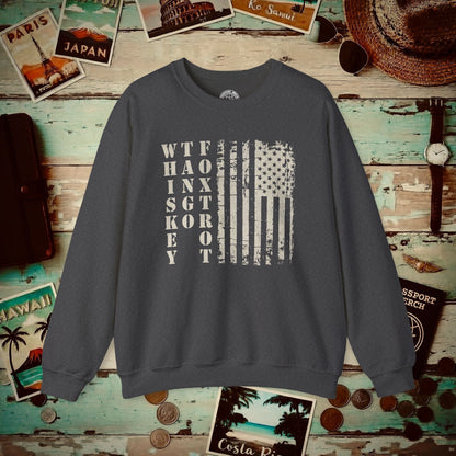 Whiskey Tango Foxtrot USA Flag Crewneck Dark Heather / S