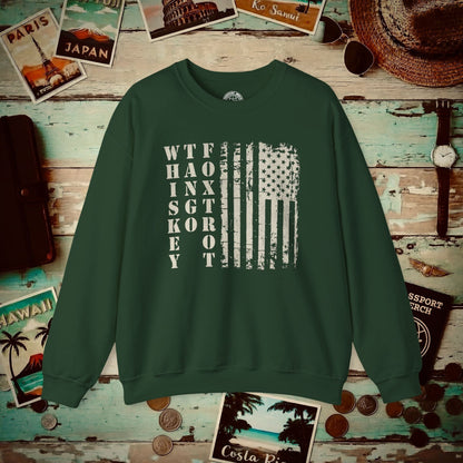 Whiskey Tango Foxtrot USA Flag Crewneck Forest Green / S