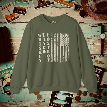 Whiskey Tango Foxtrot USA Flag Crewneck Military Green / S