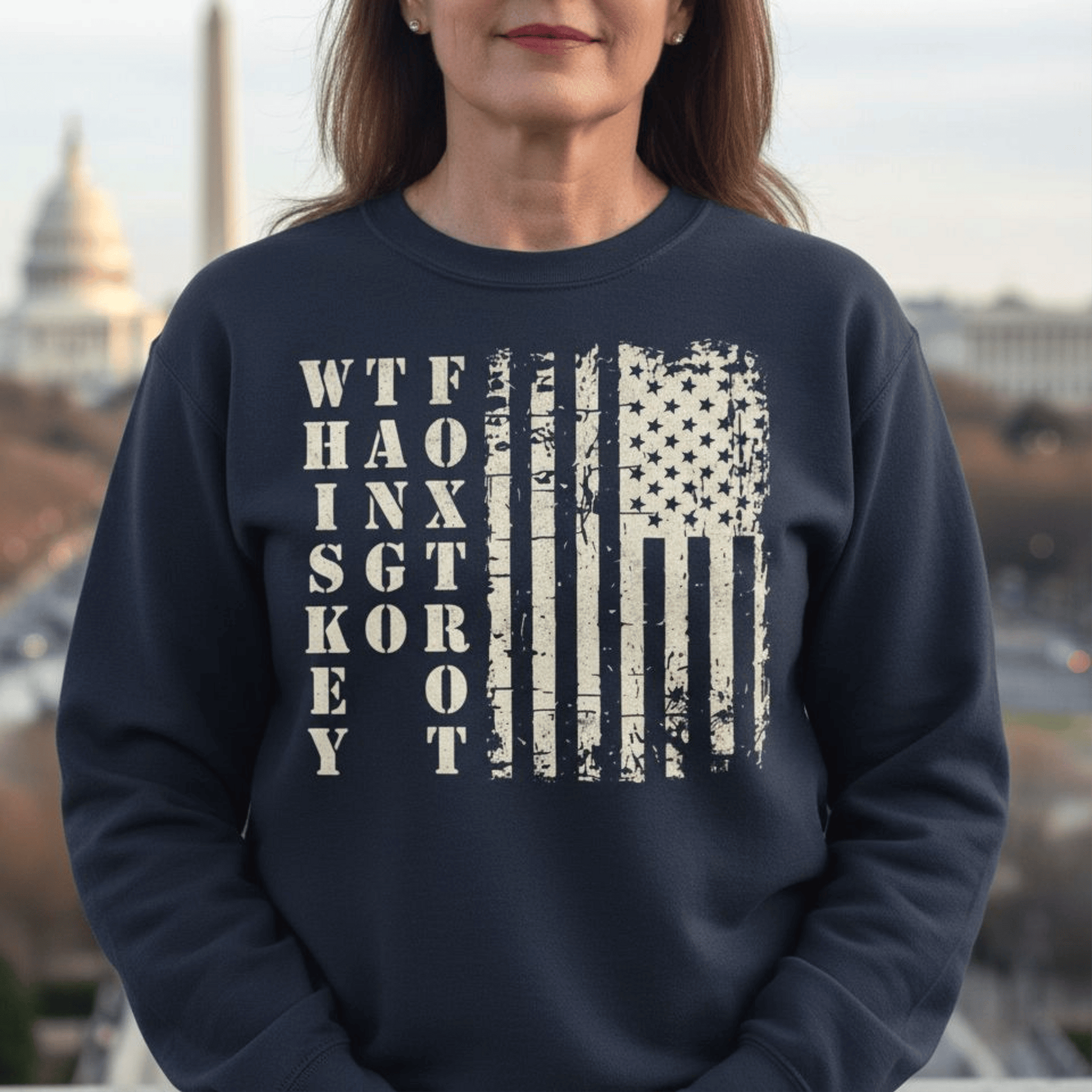Whiskey Tango Foxtrot USA Flag Crewneck Navy / S