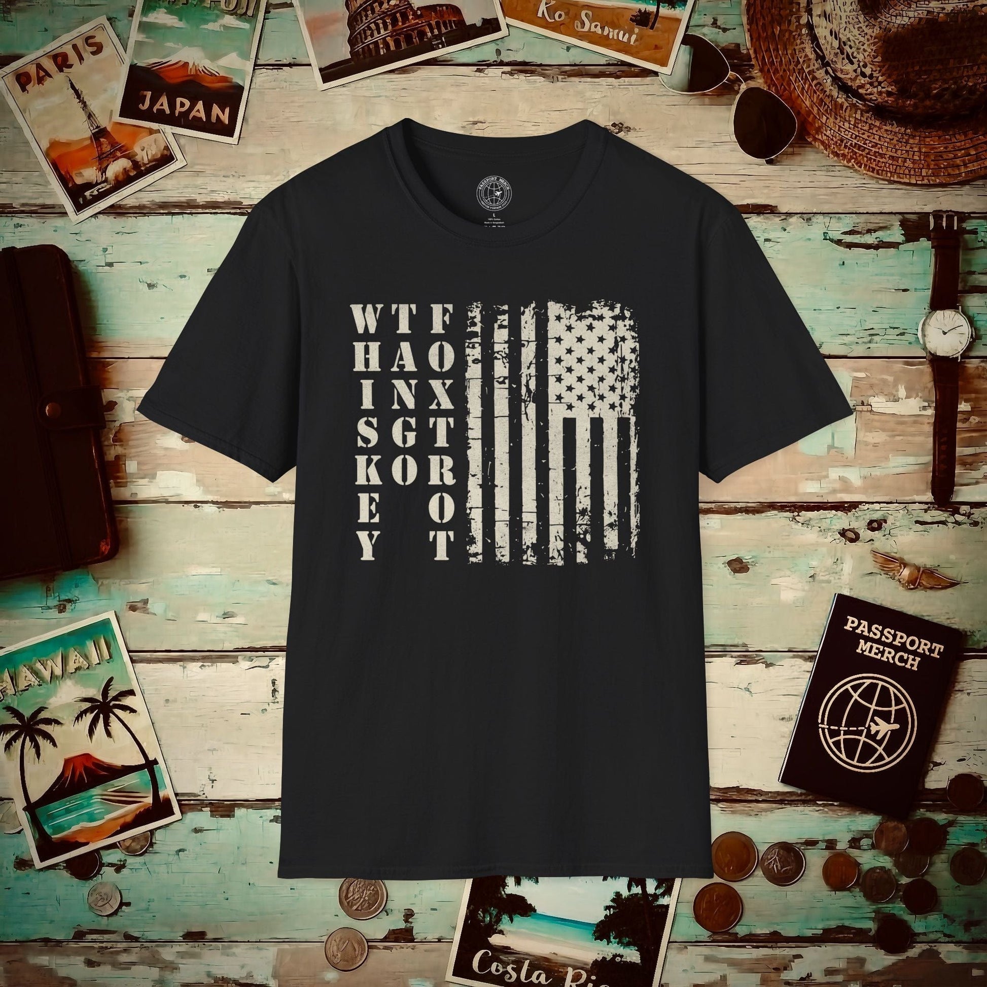Whiskey Tango Foxtrot USA Flag T-Shirt Black / S
