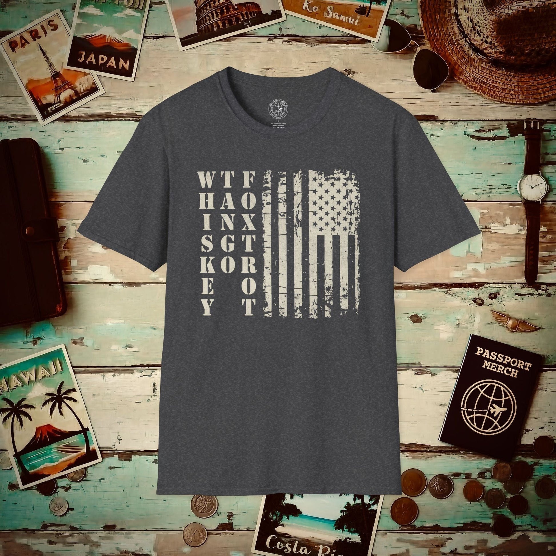 Whiskey Tango Foxtrot USA Flag T-Shirt Dark Heather / S