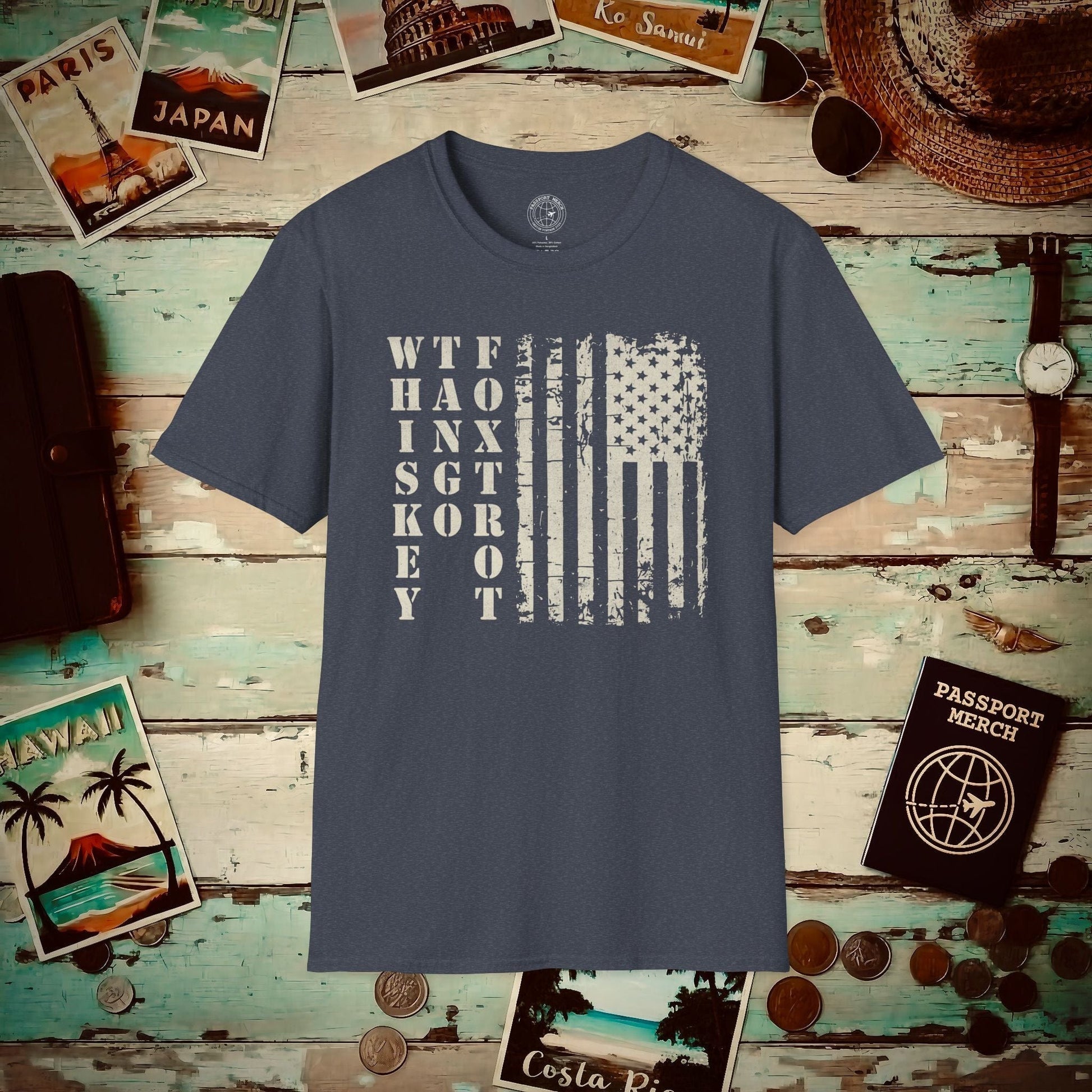 Whiskey Tango Foxtrot USA Flag T-Shirt Heather Navy / S