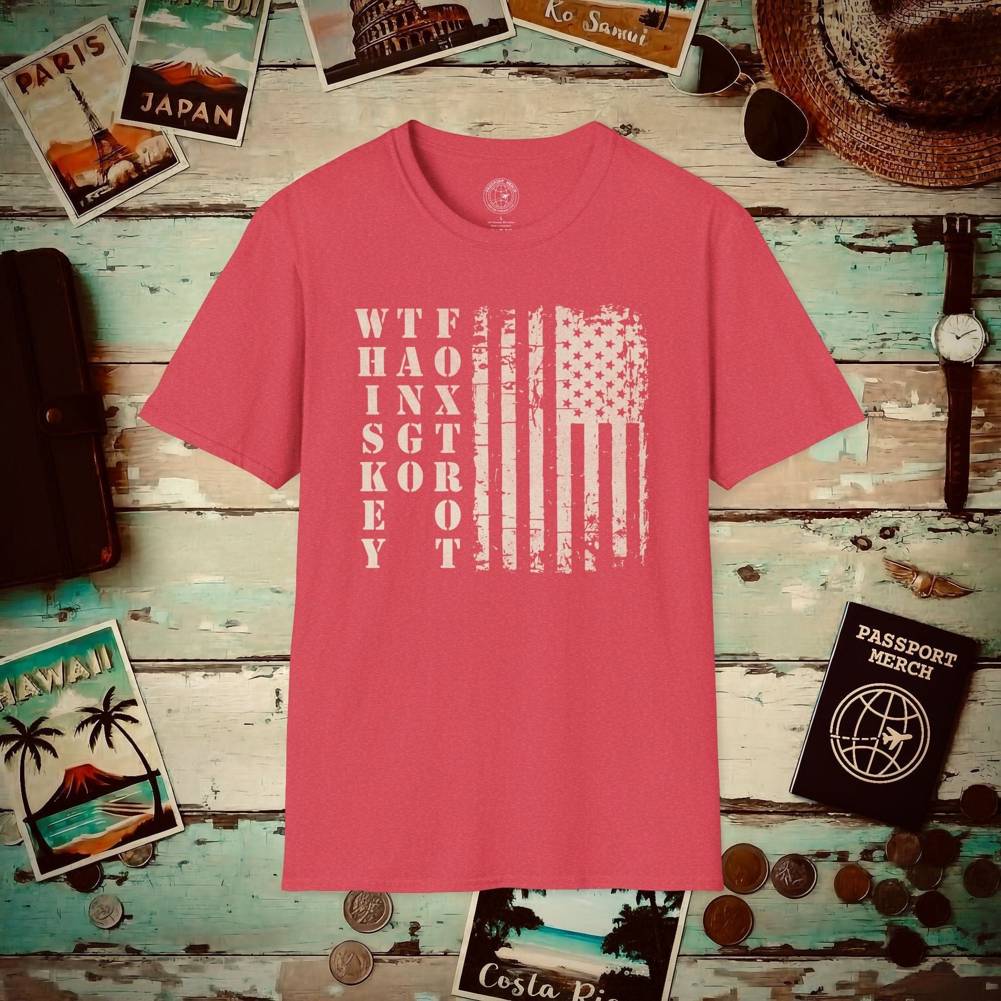 Whiskey Tango Foxtrot USA Flag T-Shirt Heather Red / S