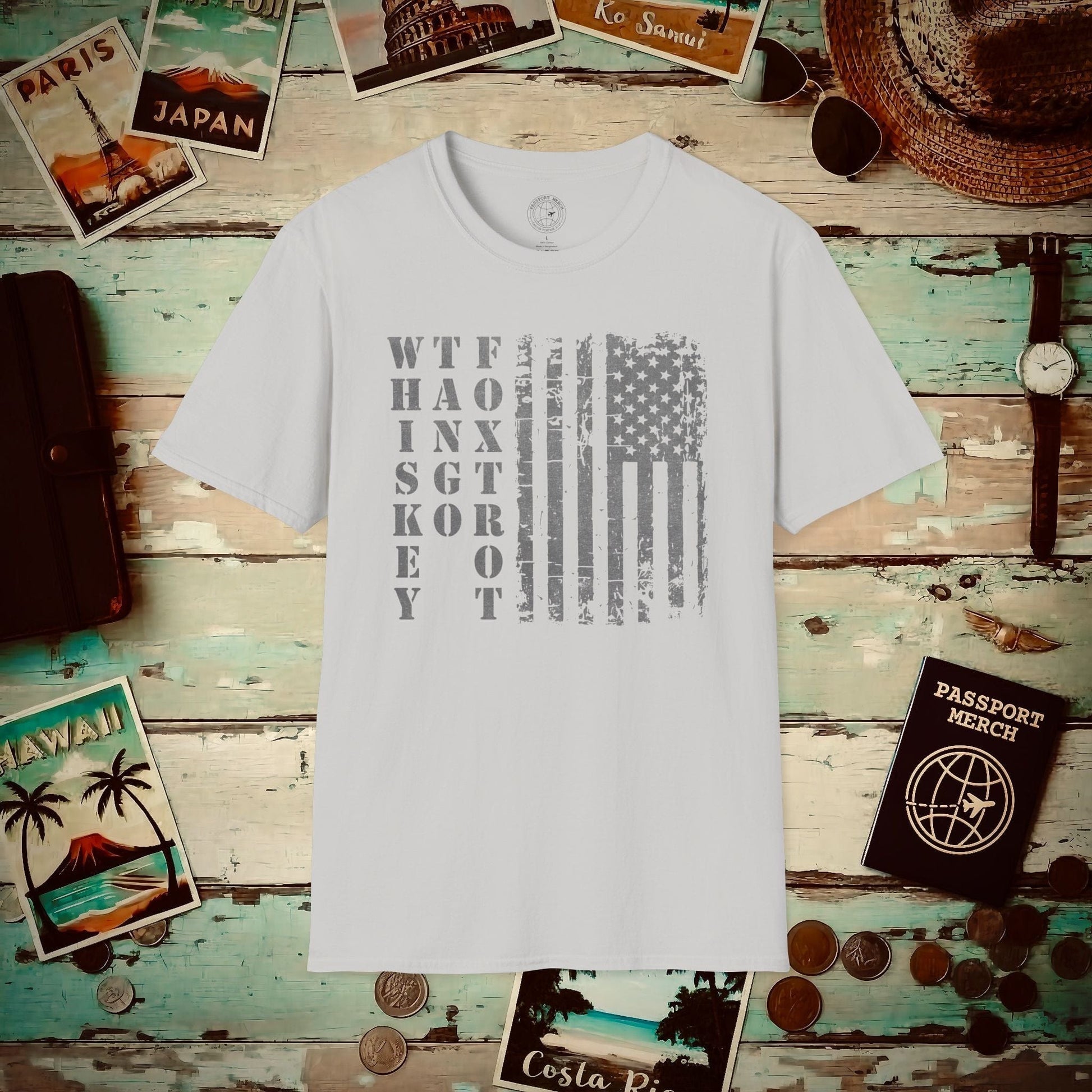 Whiskey Tango Foxtrot USA Flag T-Shirt Ice Grey / S