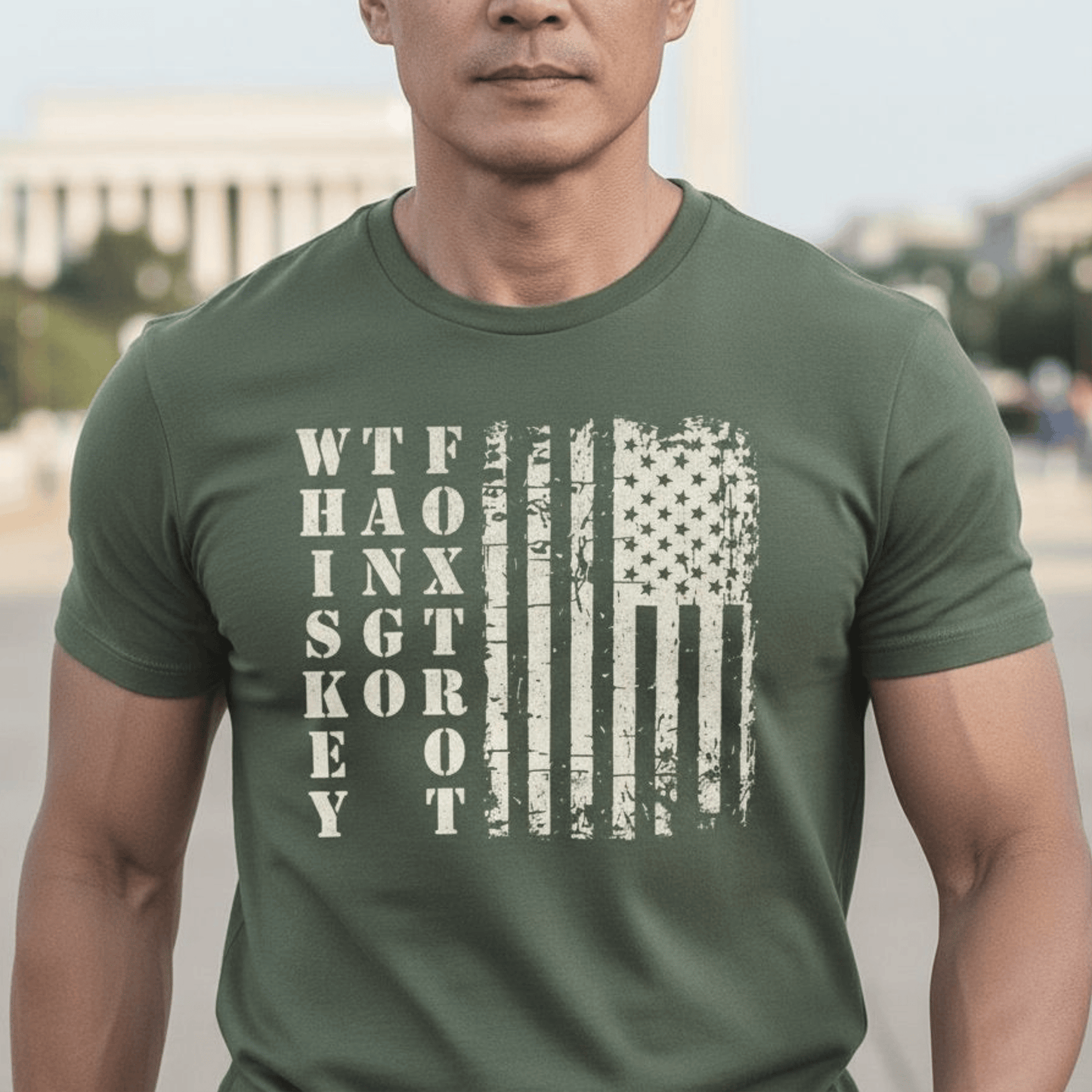 Whiskey Tango Foxtrot USA Flag T-Shirt Military Green / S