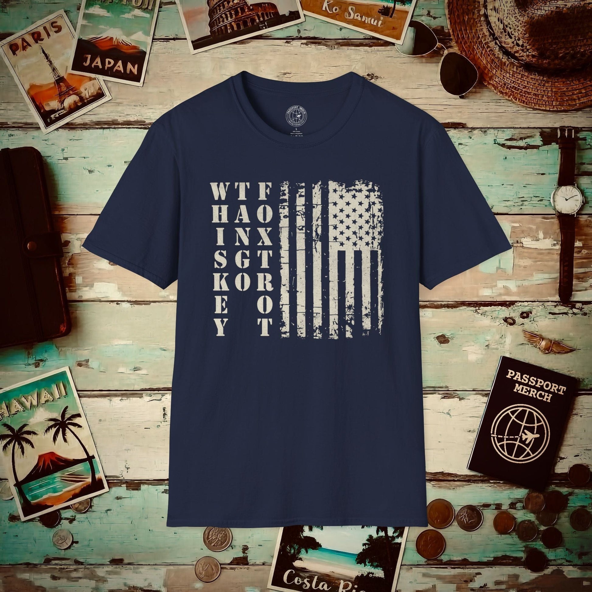 Whiskey Tango Foxtrot USA Flag T-Shirt Navy / S