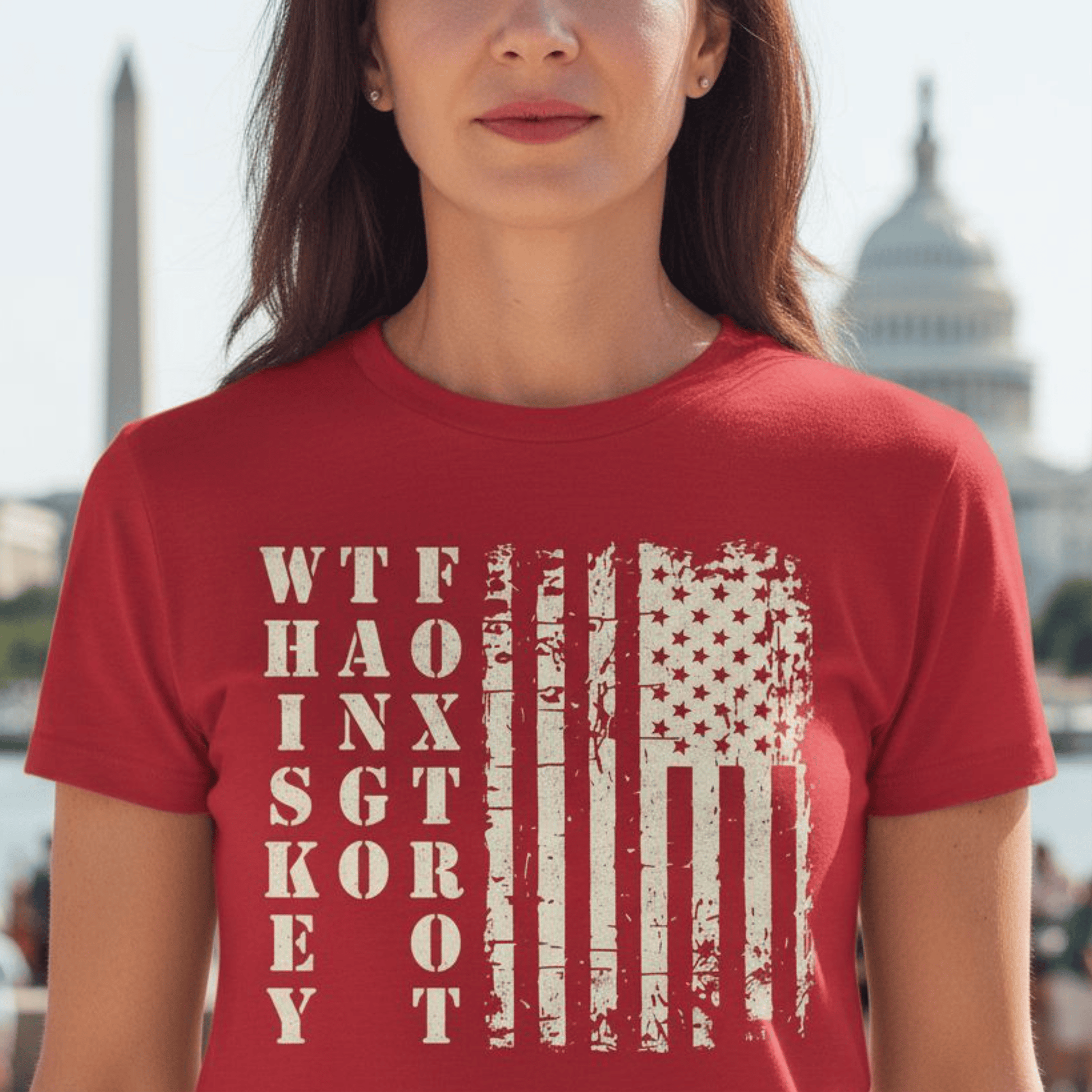 Whiskey Tango Foxtrot USA Flag T-Shirt Red / S