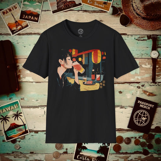 Woman Drinking in Shibuya, Tokyo, Japan T-Shirt Black / S