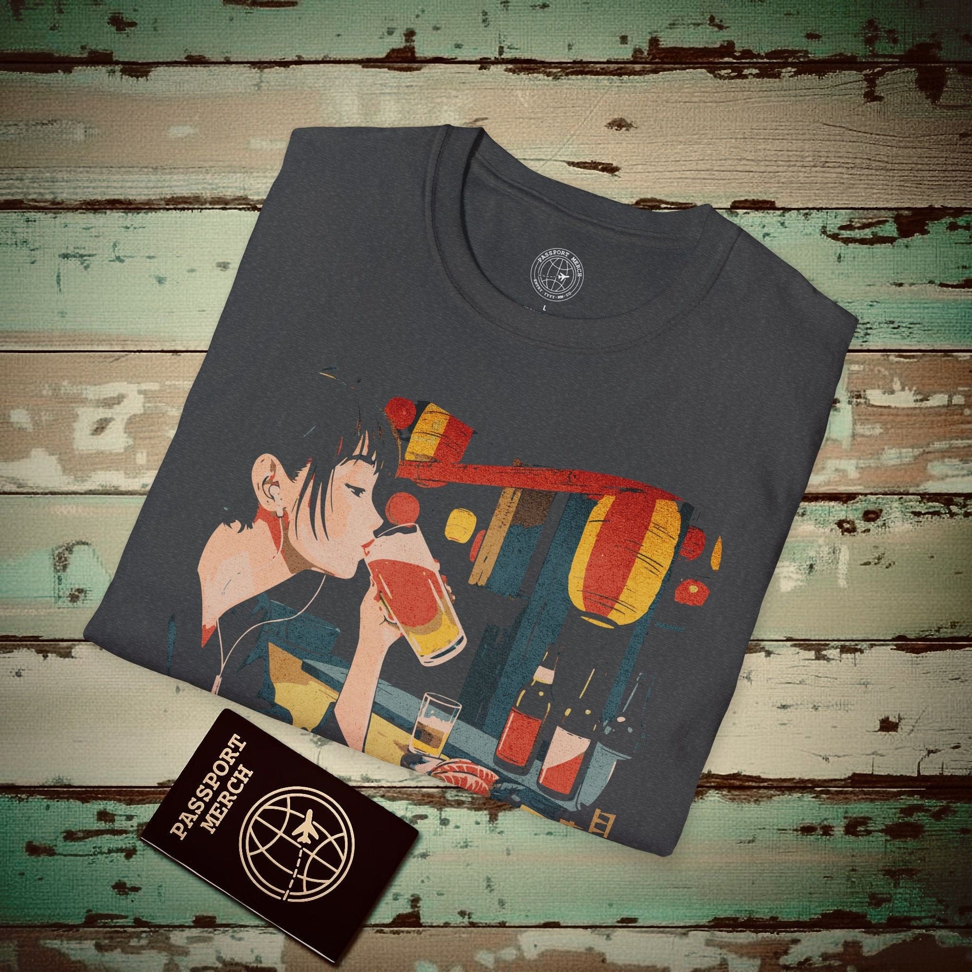 Woman Drinking in Shibuya, Tokyo, Japan T-Shirt Dark Heather / S