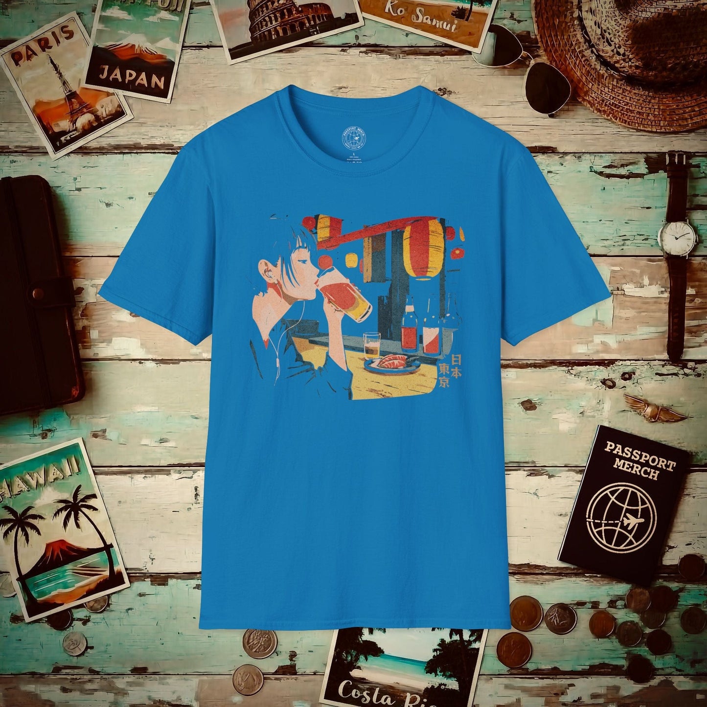 Woman Drinking in Shibuya, Tokyo, Japan T-Shirt Sapphire / S