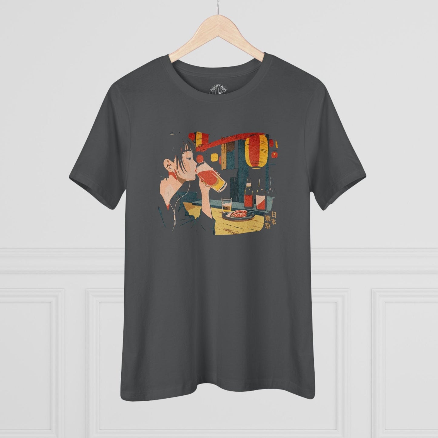 Woman Drinking in Shibuya, Tokyo, Japan, Womens Fit T-Shirt Asphalt / S