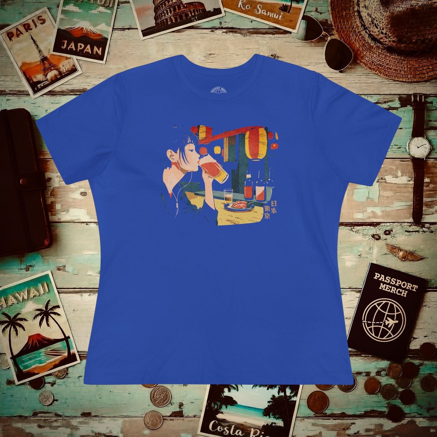 Woman Drinking in Shibuya, Tokyo, Japan, Womens Fit T-Shirt True Royal / S