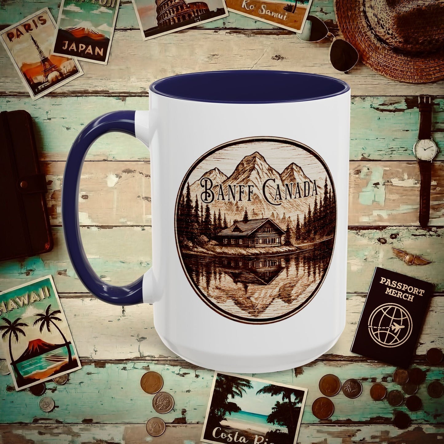 Wood Burned Badge, Banff Canada 15oz Mug Navy / 15oz