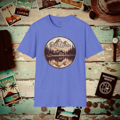 Wood Burned Badge, Banff Canada T-Shirt Heather Royal / S