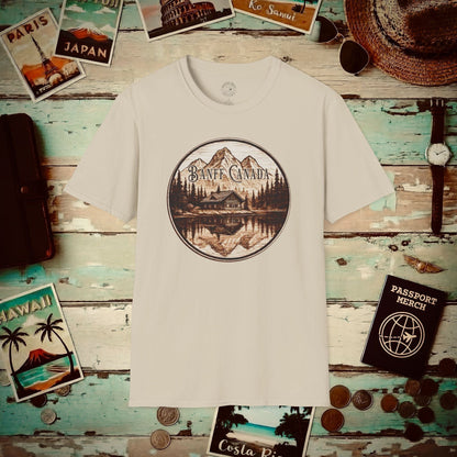 Wood Burned Badge, Banff Canada T-Shirt Sand / S