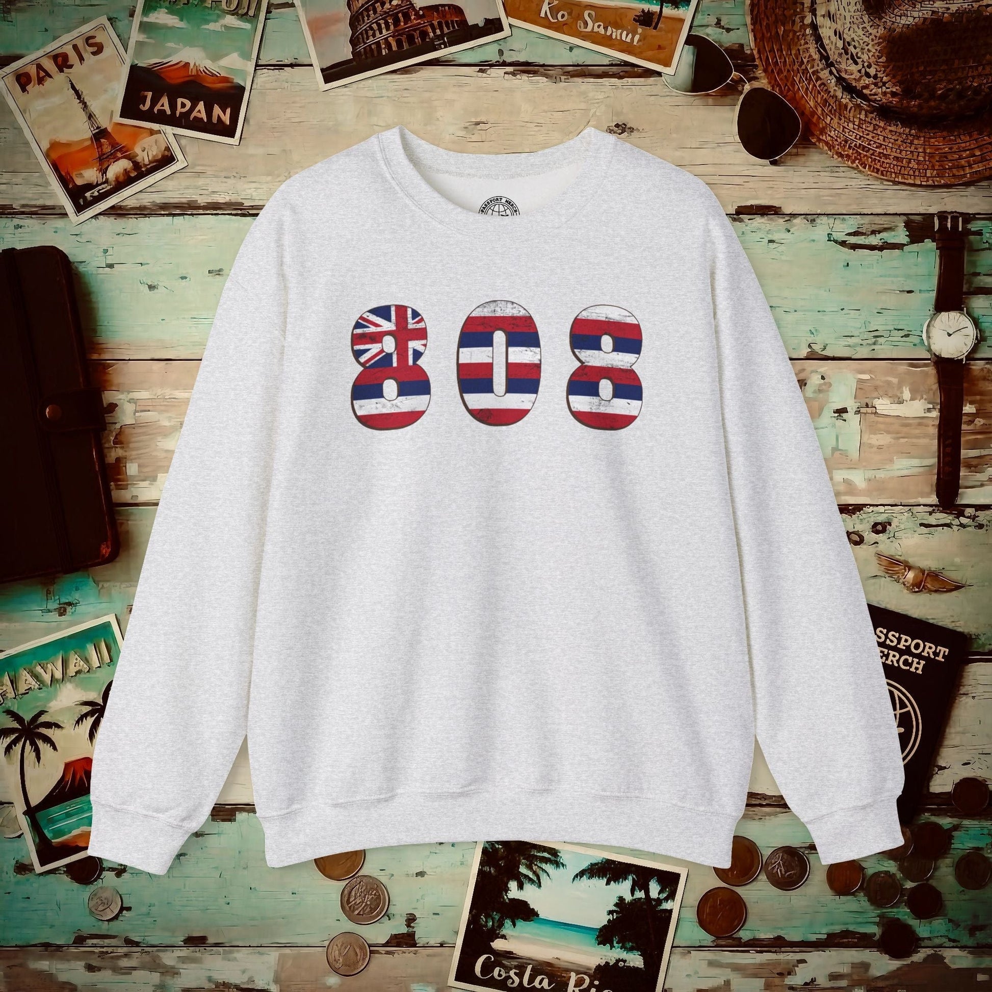 Woodworked 808 Flag, Hawaii Crewneck Ash / S