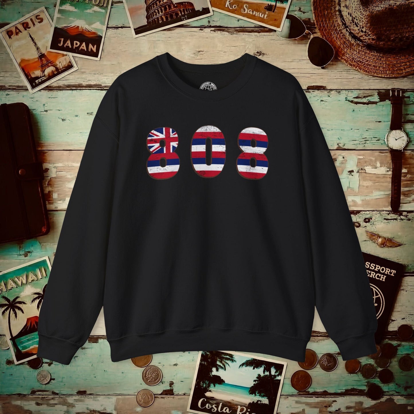 Woodworked 808 Flag, Hawaii Crewneck Black / S