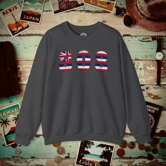 Woodworked 808 Flag, Hawaii Crewneck Dark Heather / S