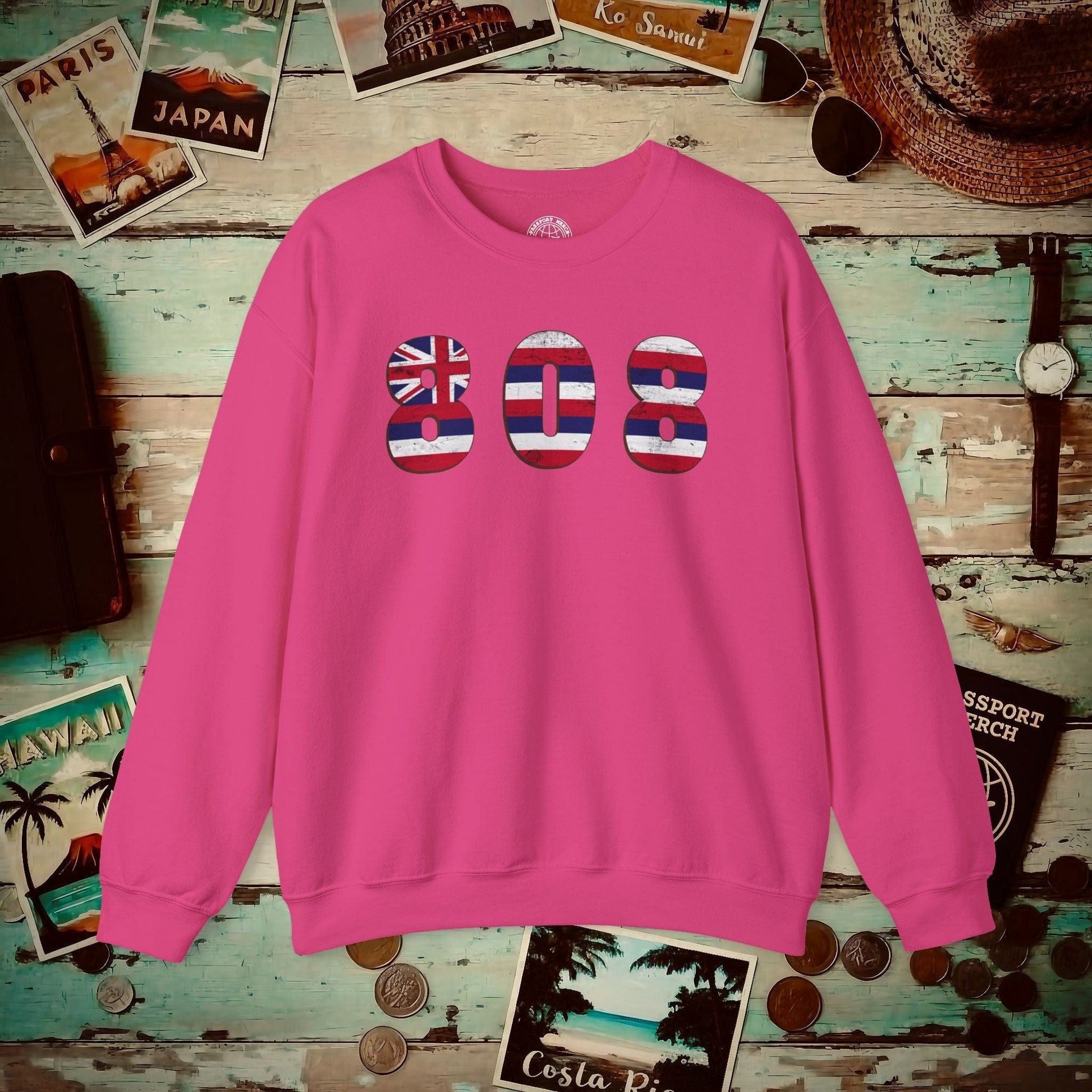 Woodworked 808 Flag, Hawaii Crewneck Heliconia / S