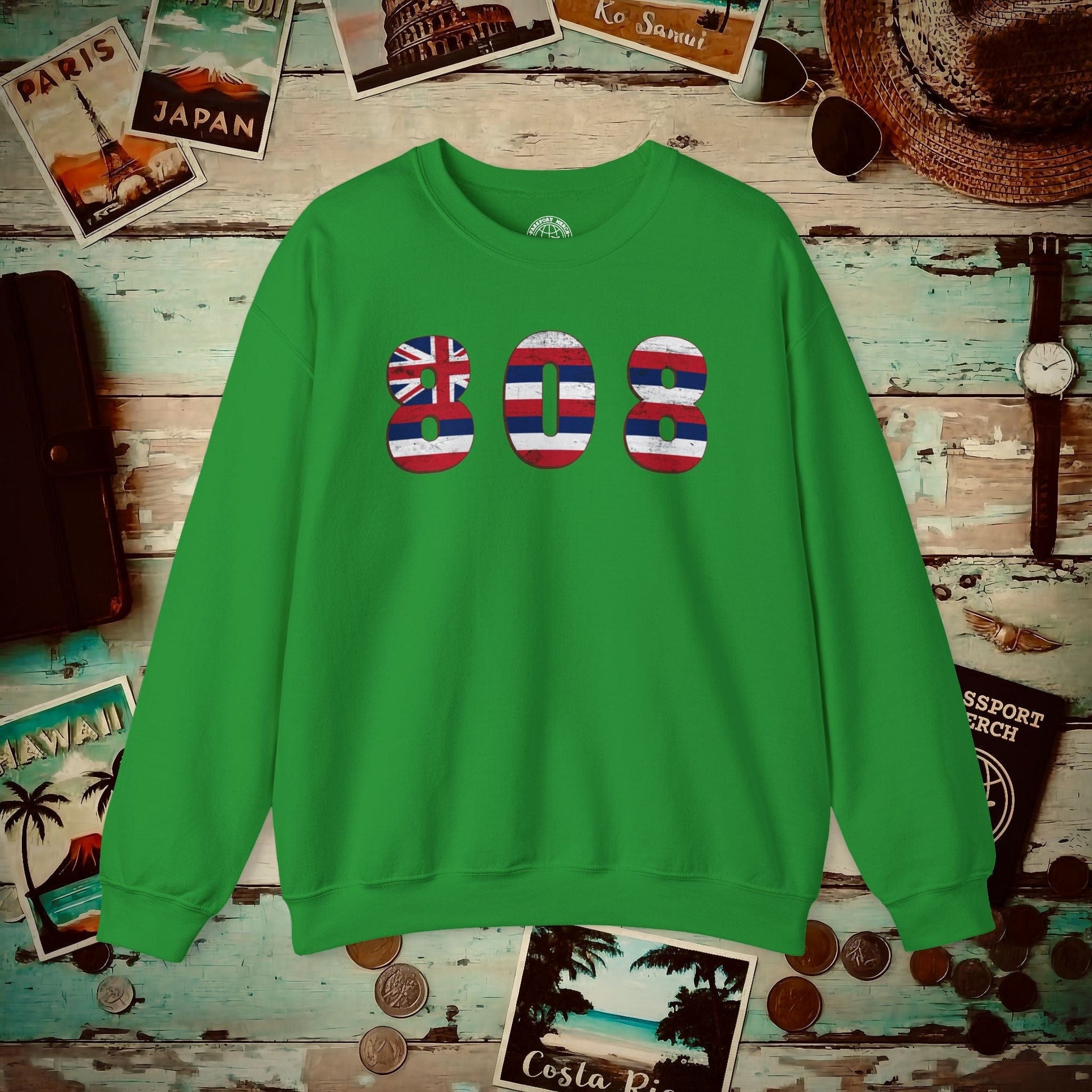 Woodworked 808 Flag, Hawaii Crewneck Irish Green / S