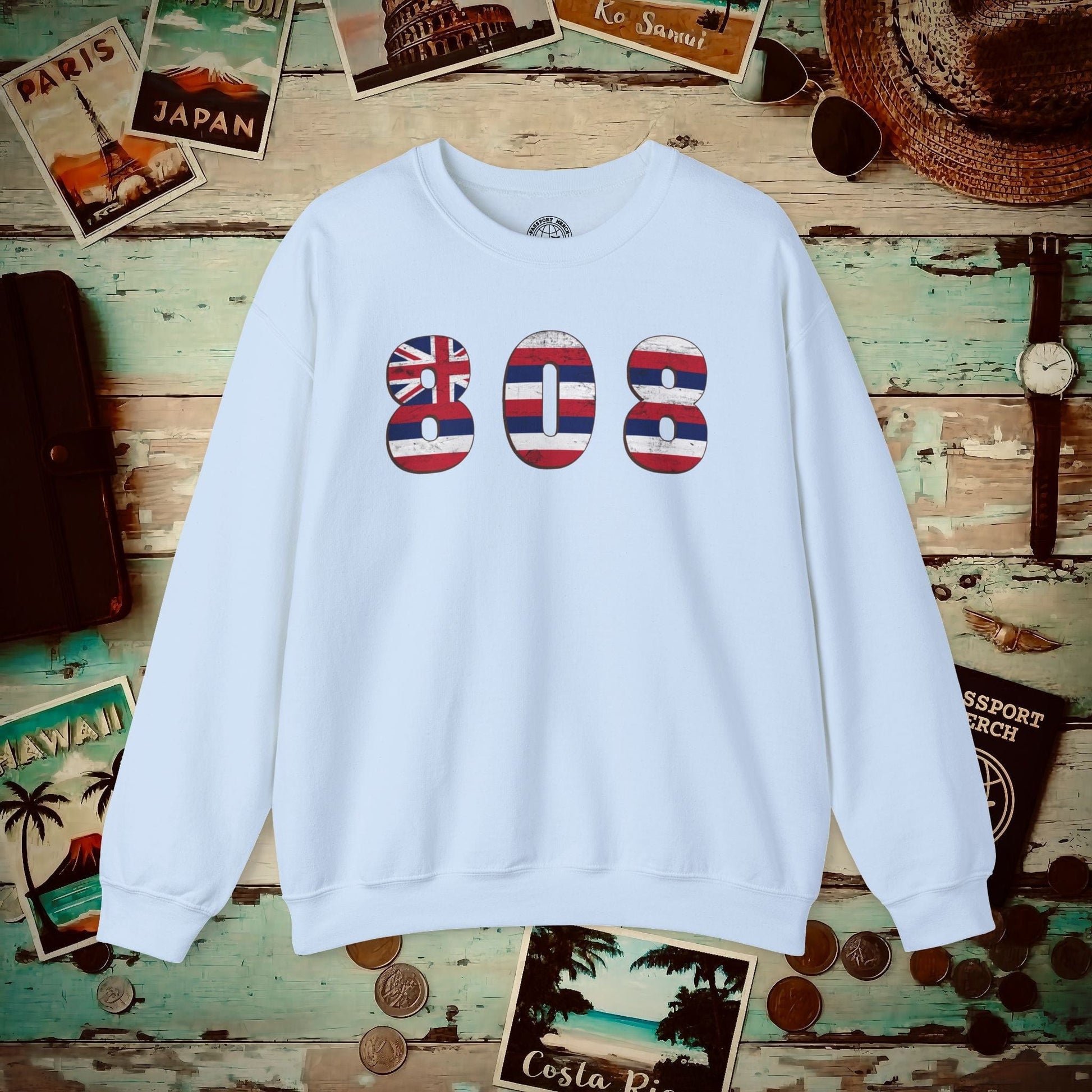 Woodworked 808 Flag, Hawaii Crewneck Light Blue / S