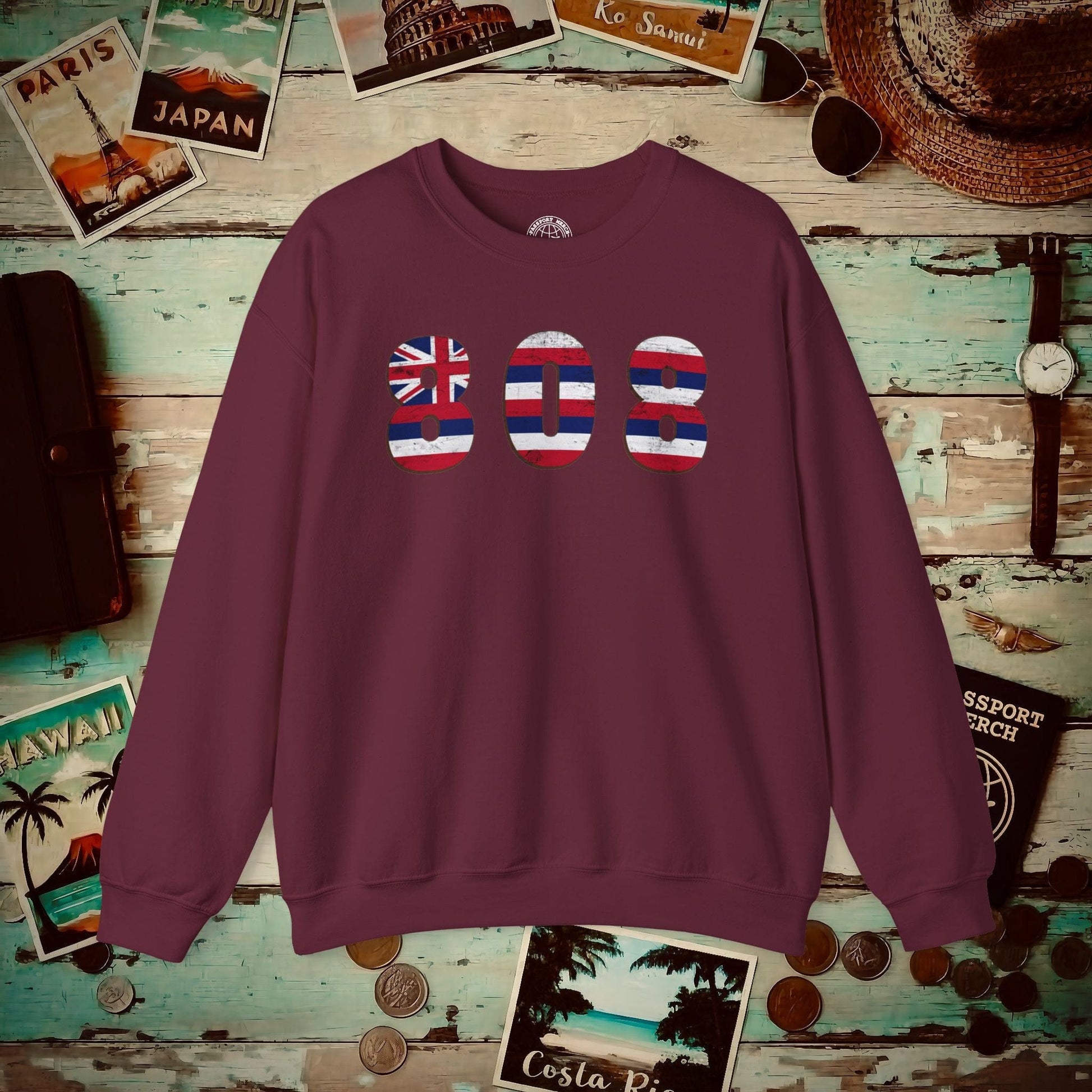 Woodworked 808 Flag, Hawaii Crewneck Maroon / S