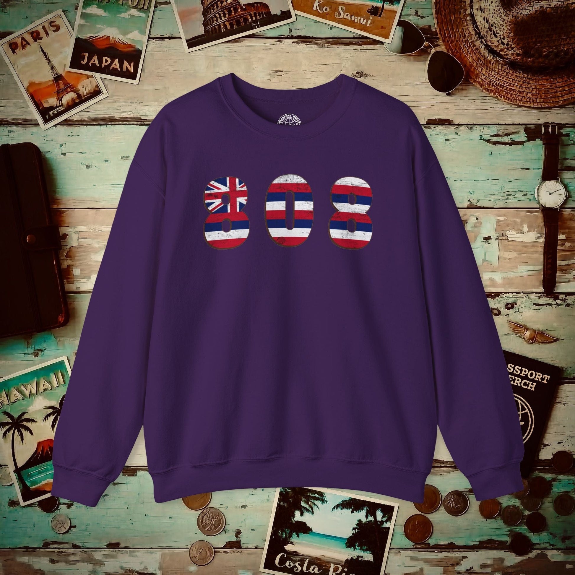 Woodworked 808 Flag, Hawaii Crewneck Purple / S