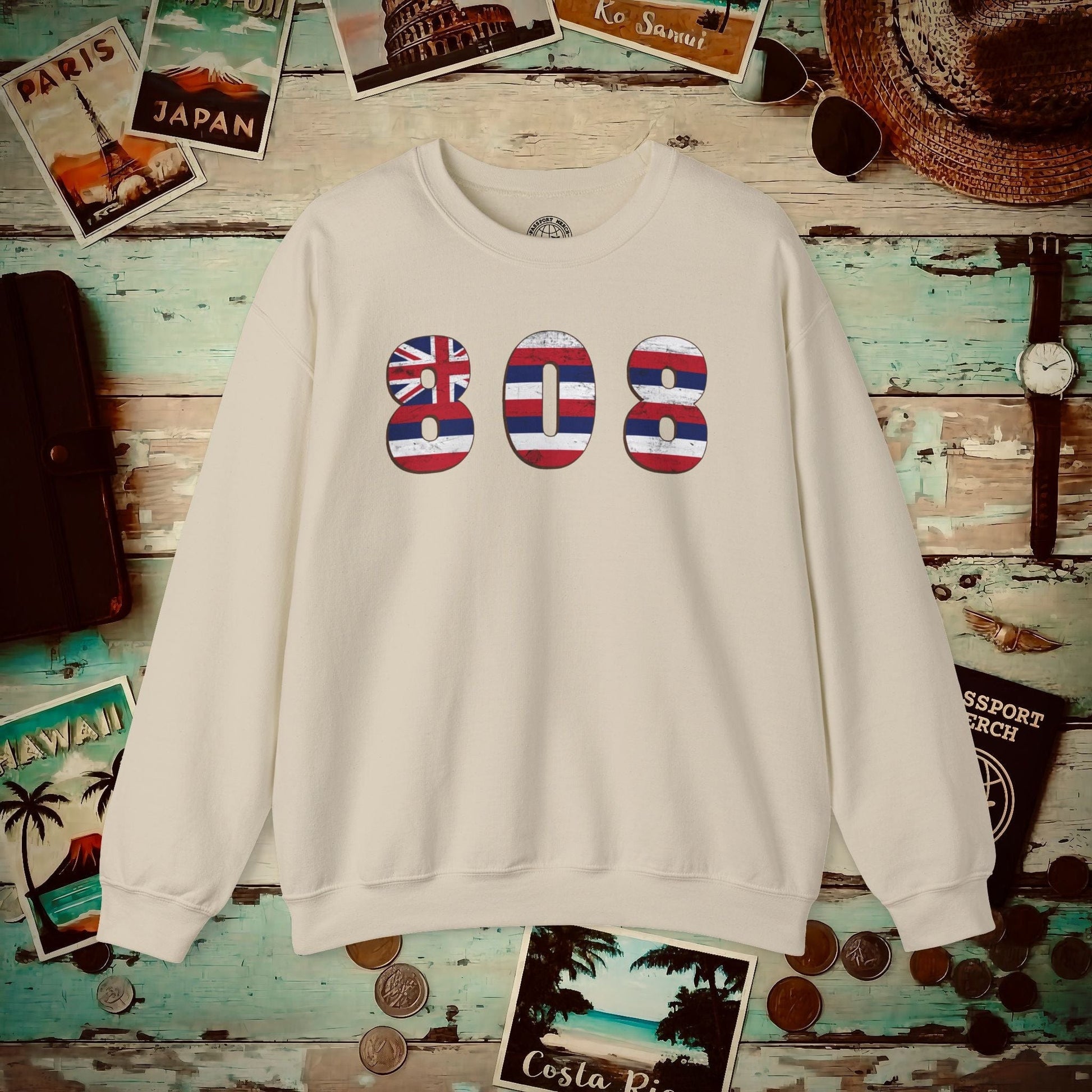 Woodworked 808 Flag, Hawaii Crewneck Sand / S