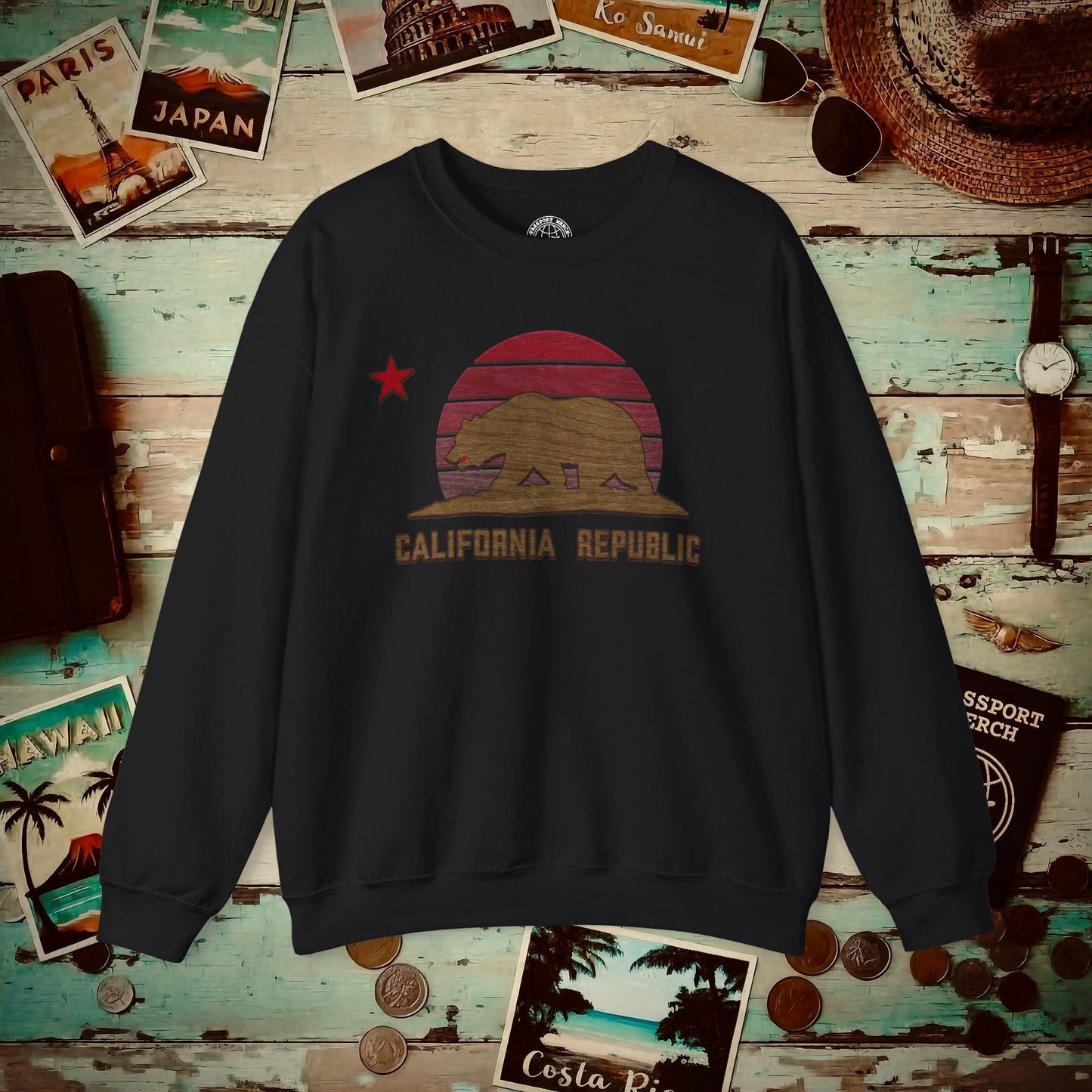 Woodworked Flag of California Crewneck Black / S