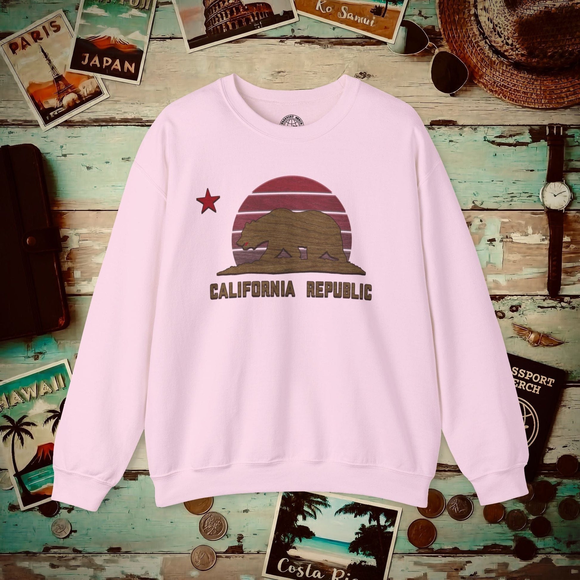 Woodworked Flag of California Crewneck Light Pink / S