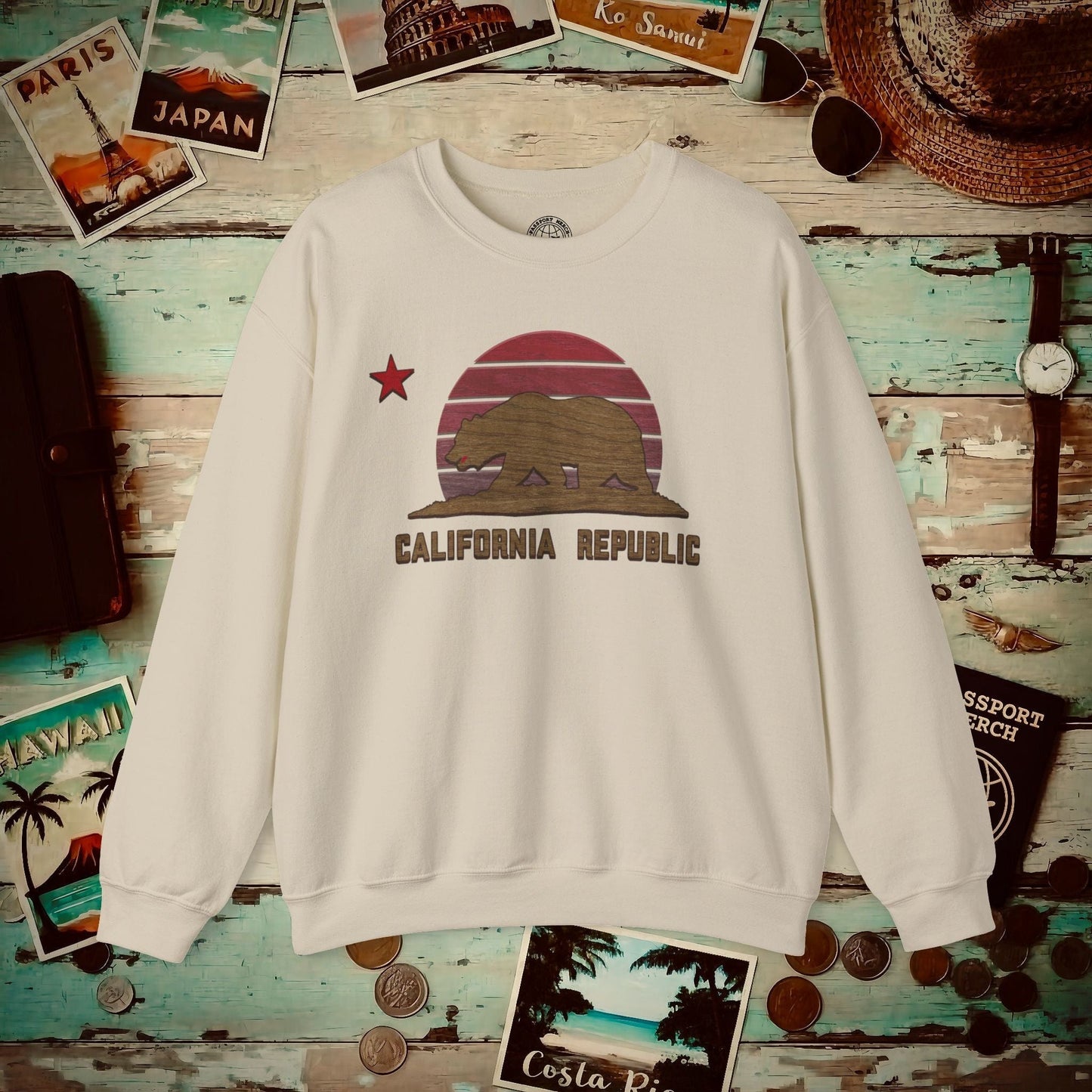 Woodworked Flag of California Crewneck Sand / S
