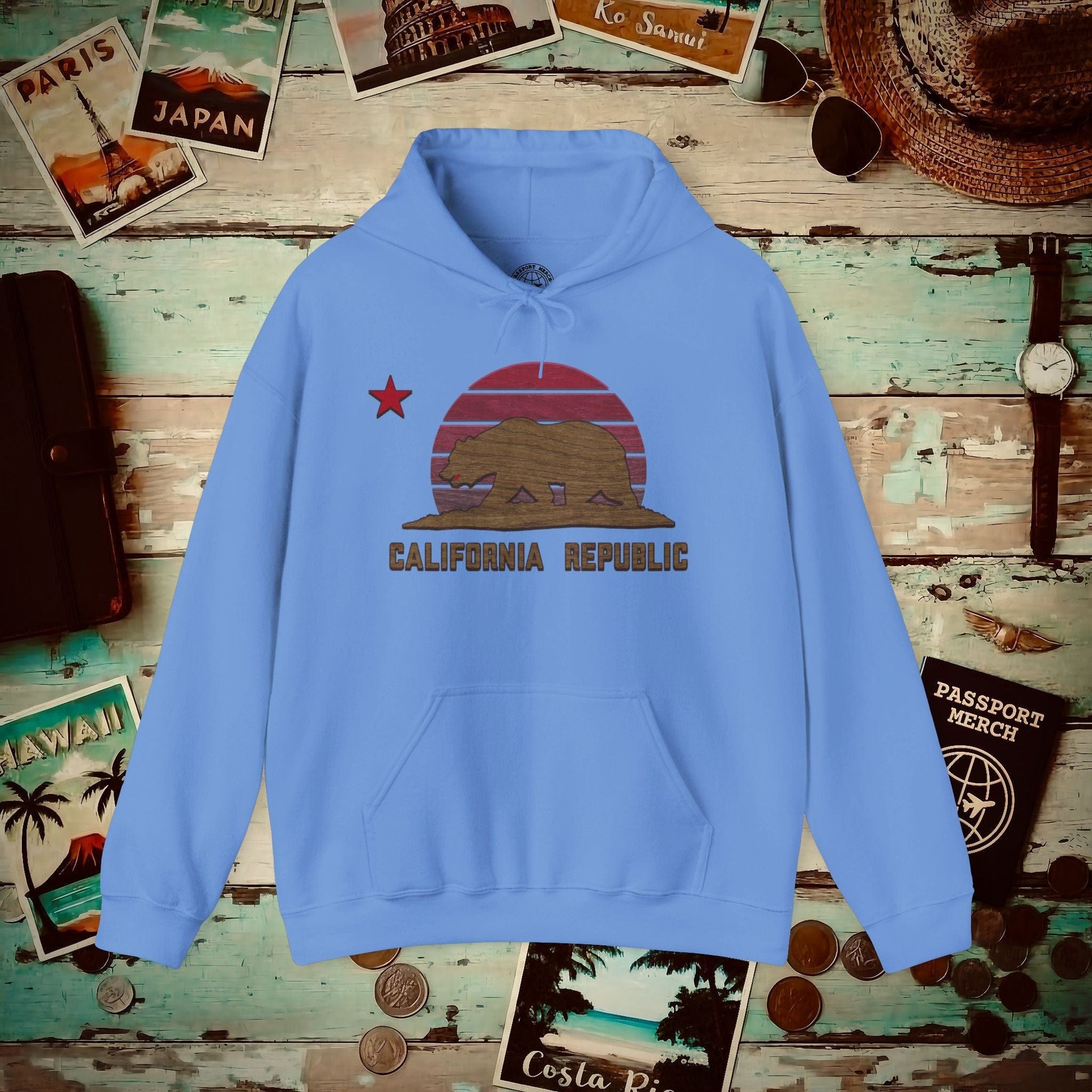 Woodworked Flag of California Hoodie Carolina Blue / S
