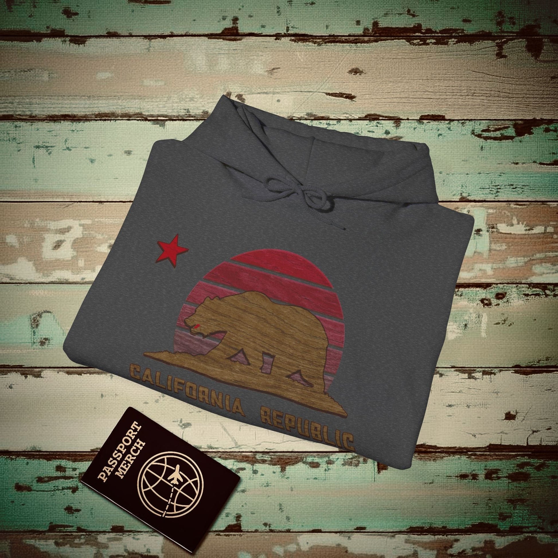 Woodworked Flag of California Hoodie Dark Heather / S