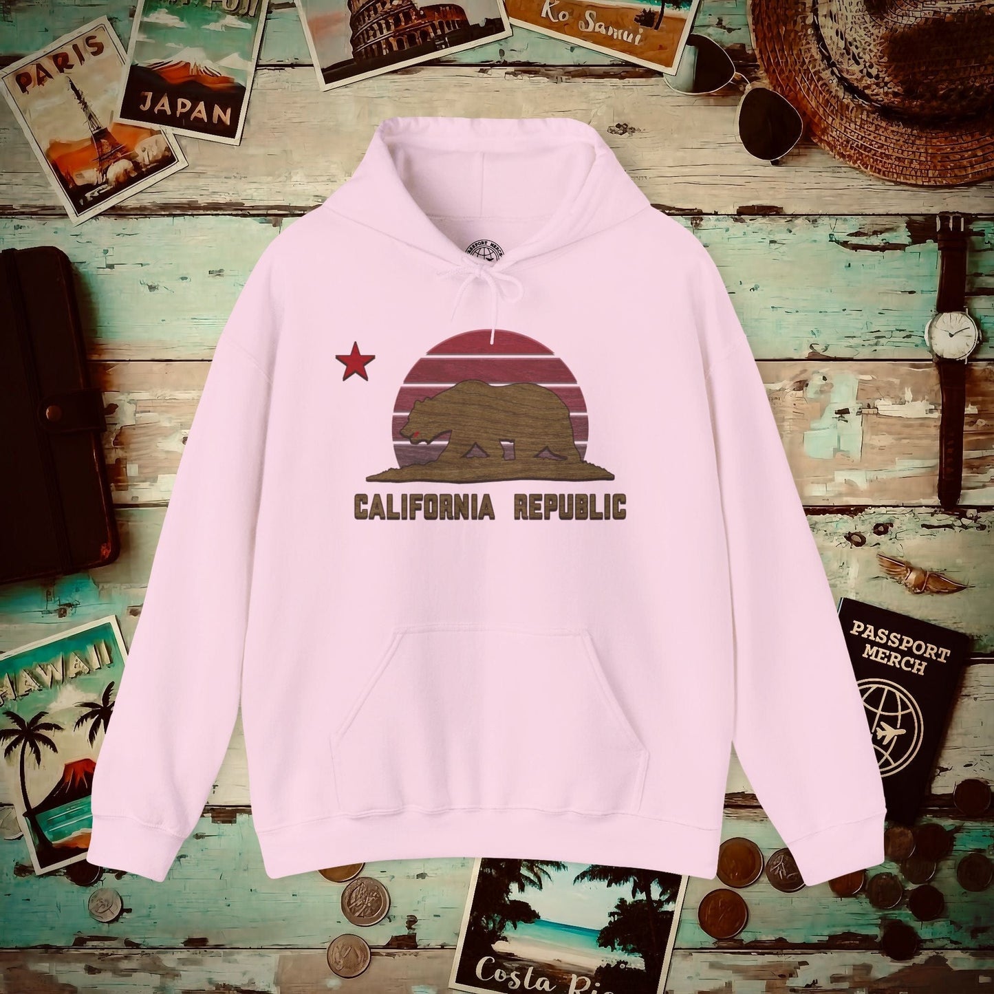 Woodworked Flag of California Hoodie Light Pink / S