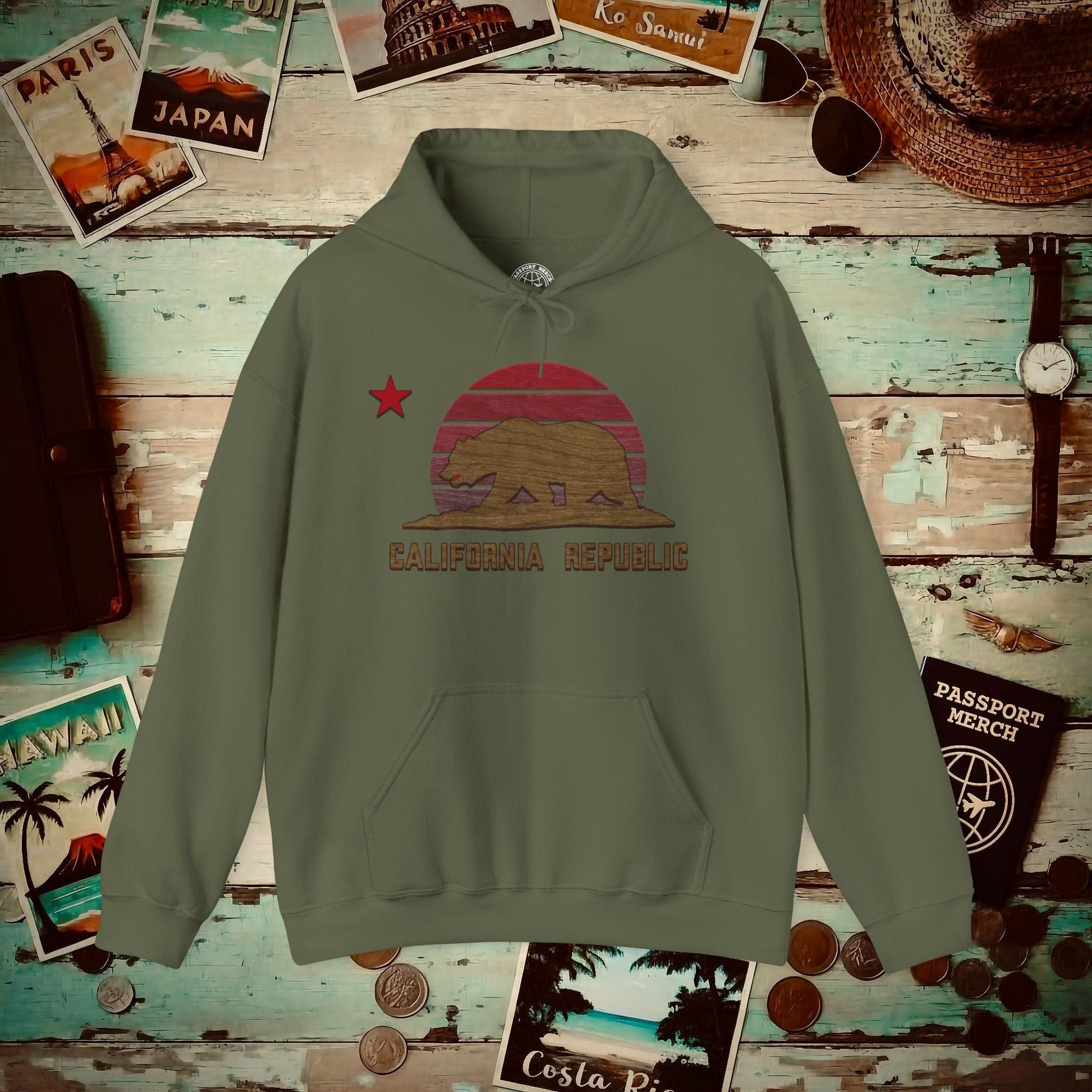 Woodworked Flag of California Hoodie Military Green / S