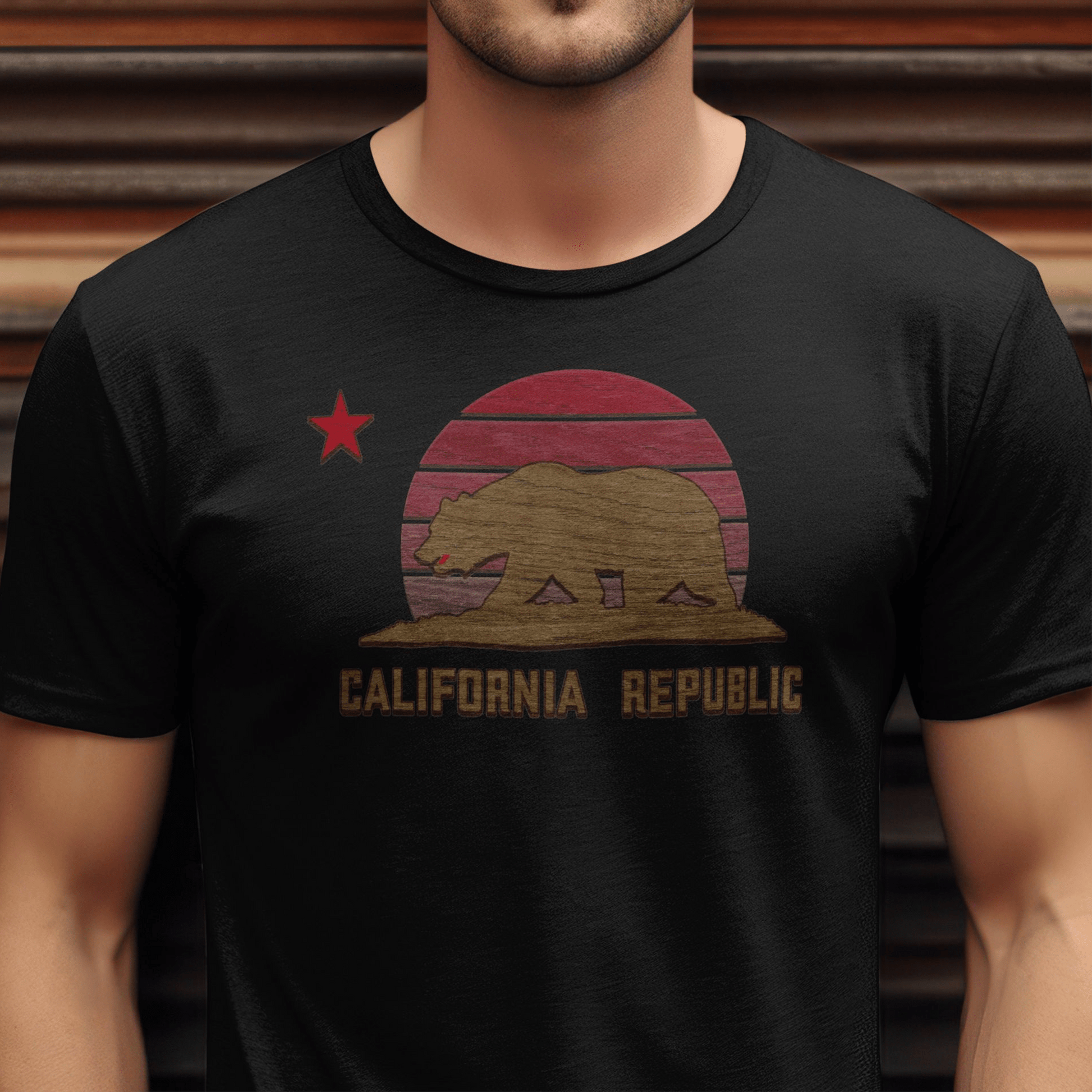 Woodworked Flag of California T-Shirt Black / S