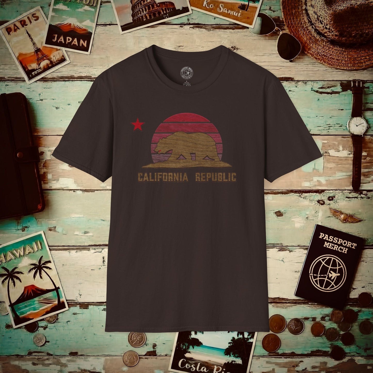 Woodworked Flag of California T-Shirt Dark Chocolate / S