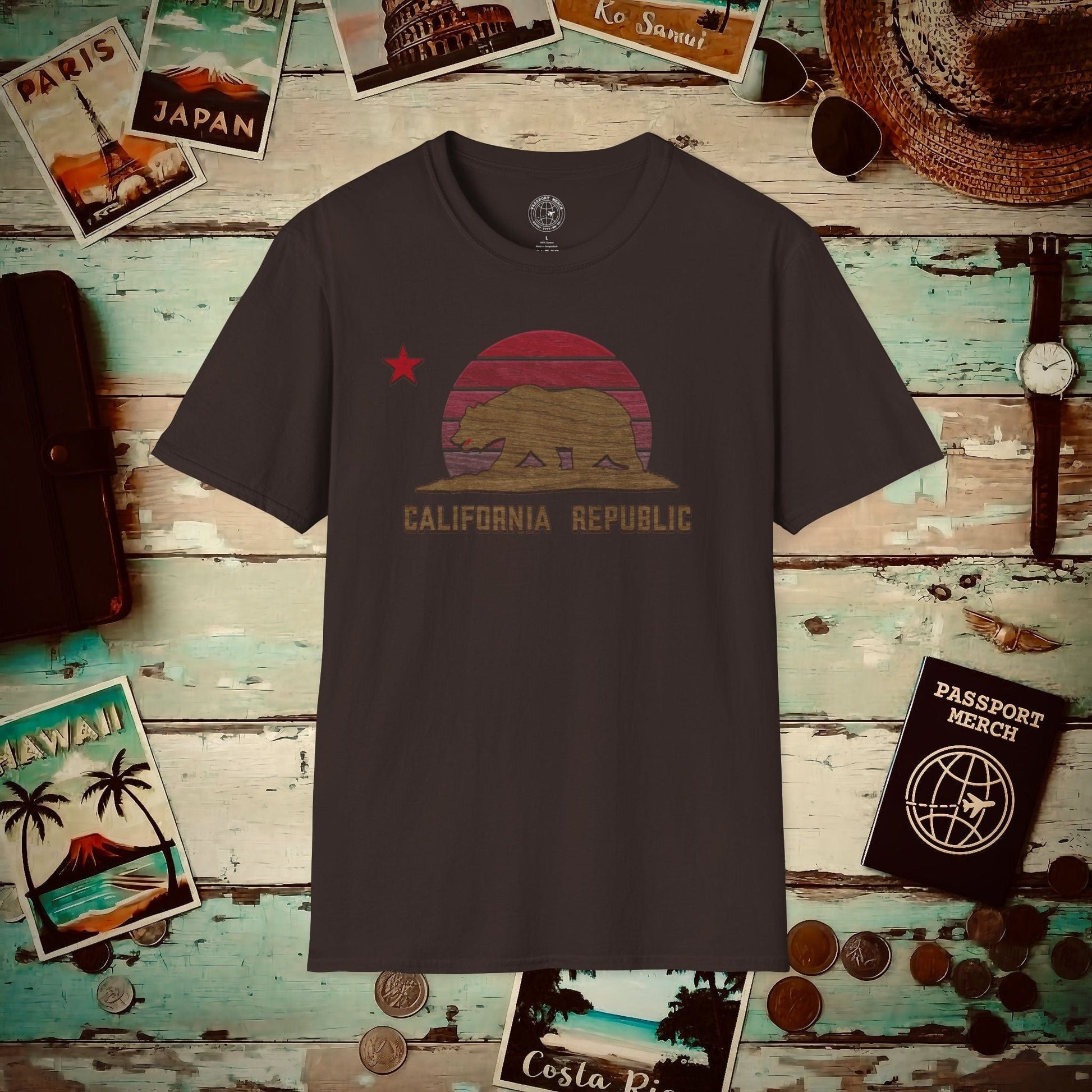 Woodworked Flag of California T-Shirt Dark Chocolate / S