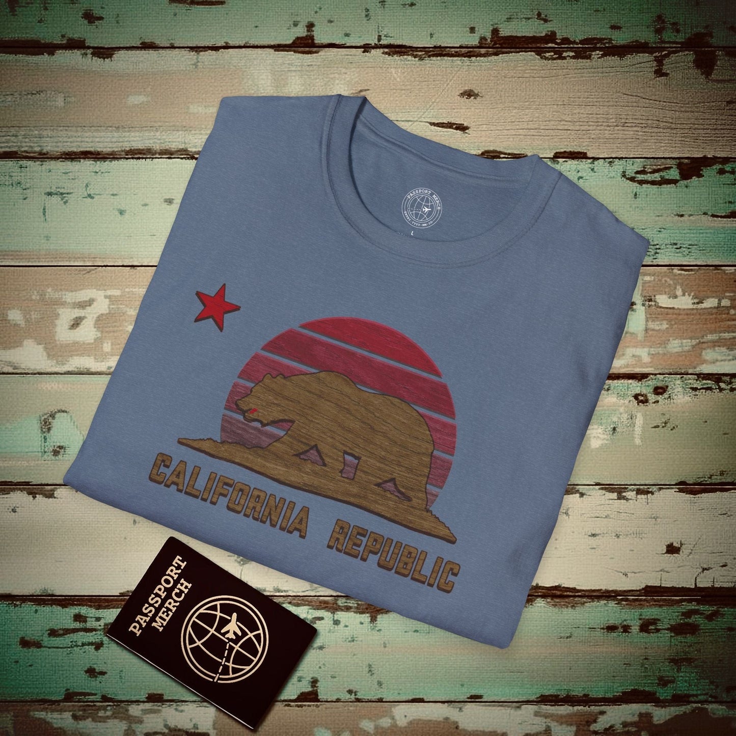 Woodworked Flag of California T-Shirt Heather Indigo / S