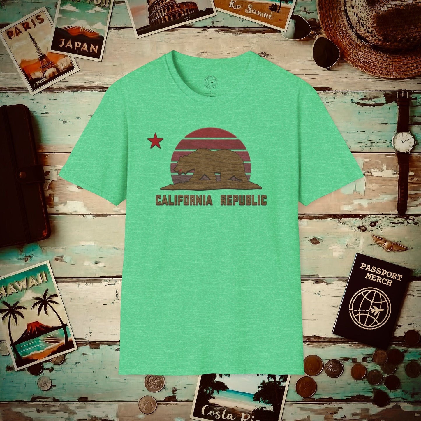 Woodworked Flag of California T-Shirt Heather Irish Green / S