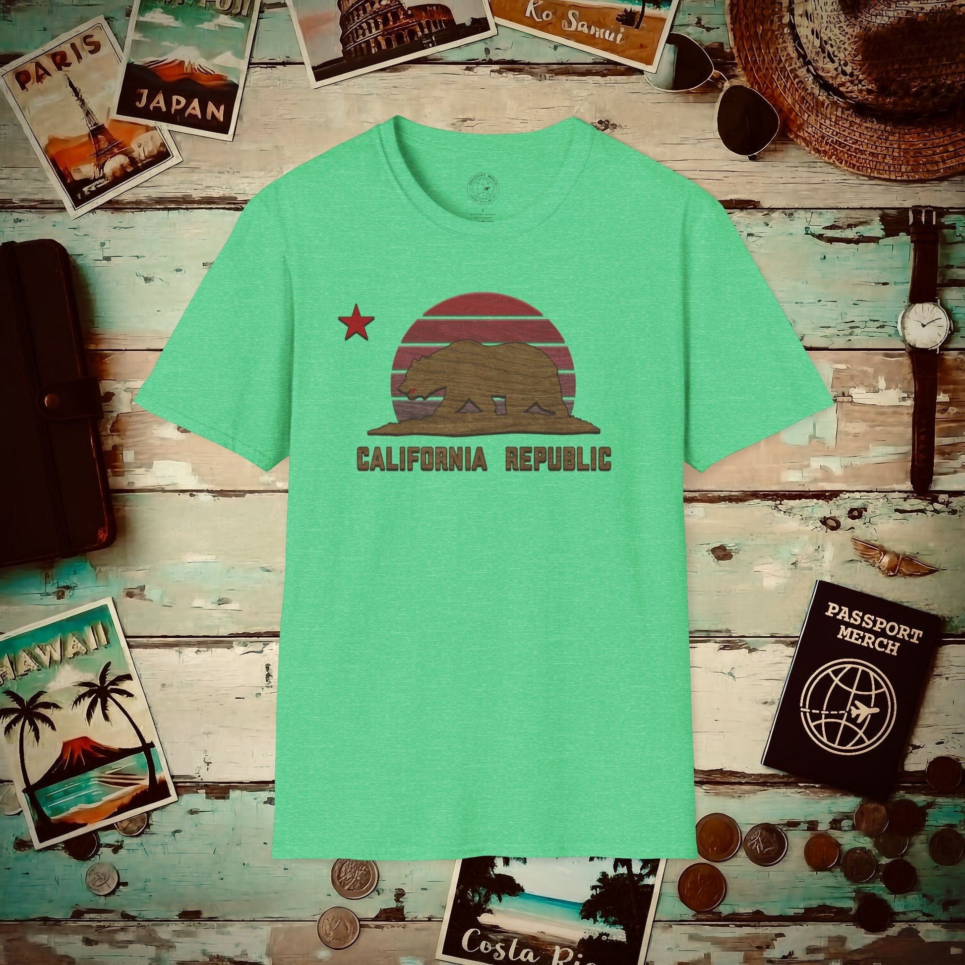 Woodworked Flag of California T-Shirt Heather Irish Green / S