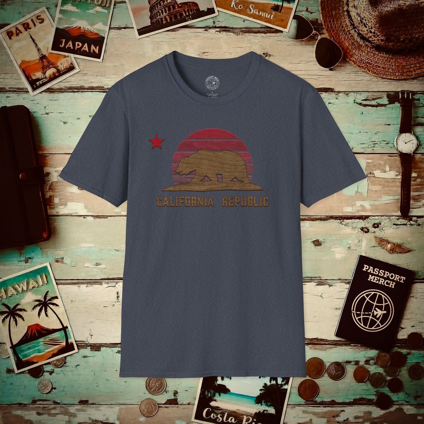 Woodworked Flag of California T-Shirt Heather Navy / S